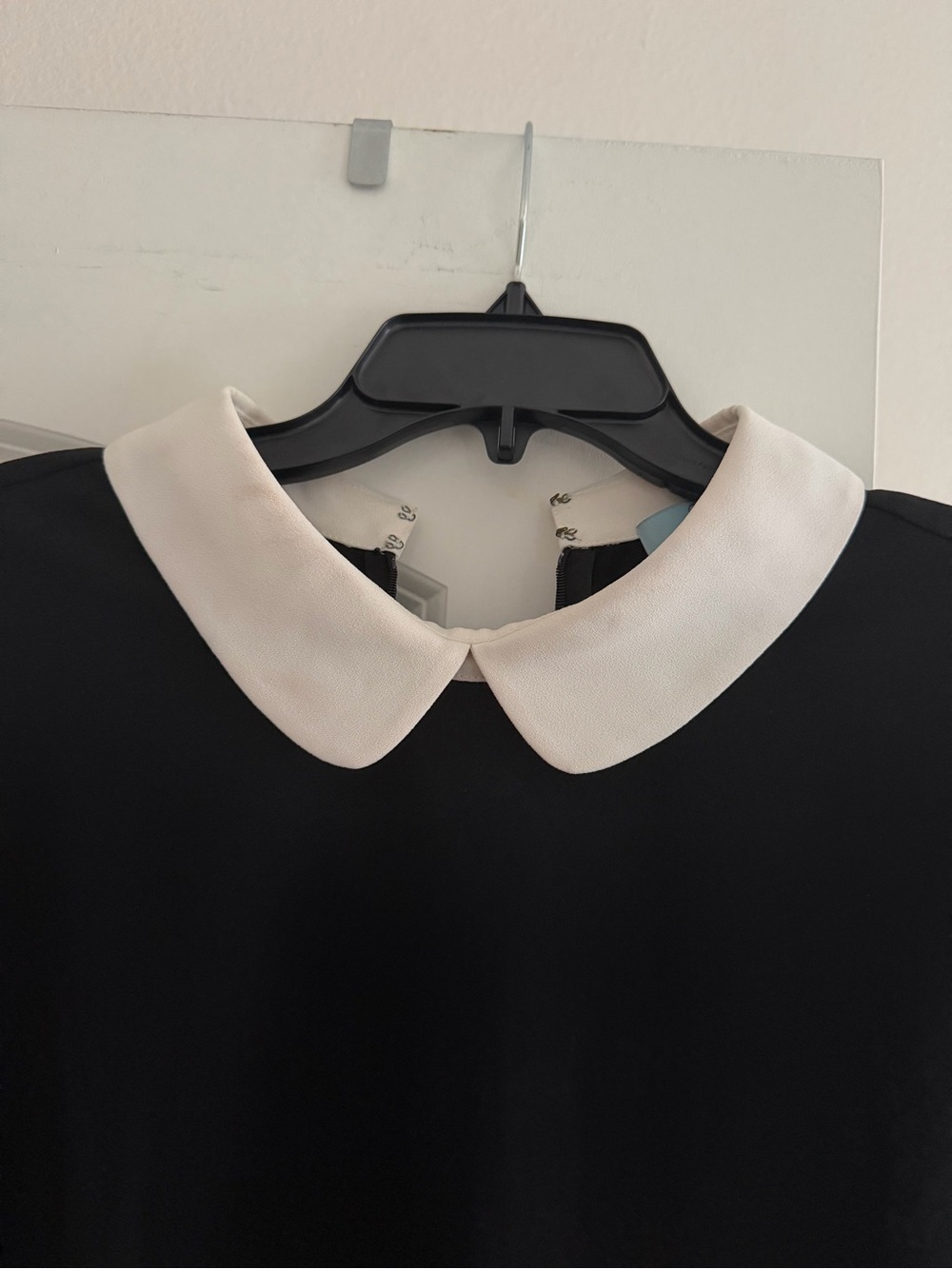 CeCe Black Short Sleeve Top with White Peter Pan Collar - Picture 2 of 4